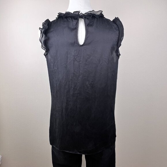 KENAR Silk Ruffled High Neck Blouse in Black - Picture 7 of 10